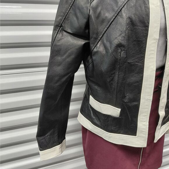 Vintage Y2K Retro Women's Leather Jacket Size 14 Black Moto Biker Chic Spiegel - Picture 4 of 11